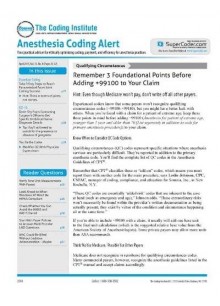 Anesthesia & Pain Management Coding Alert Anesthesia & Pain Management Coding Alert
