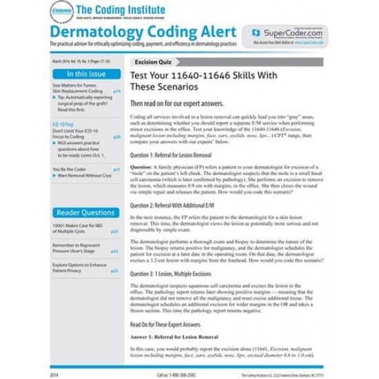 Dermatology Coding Alert 