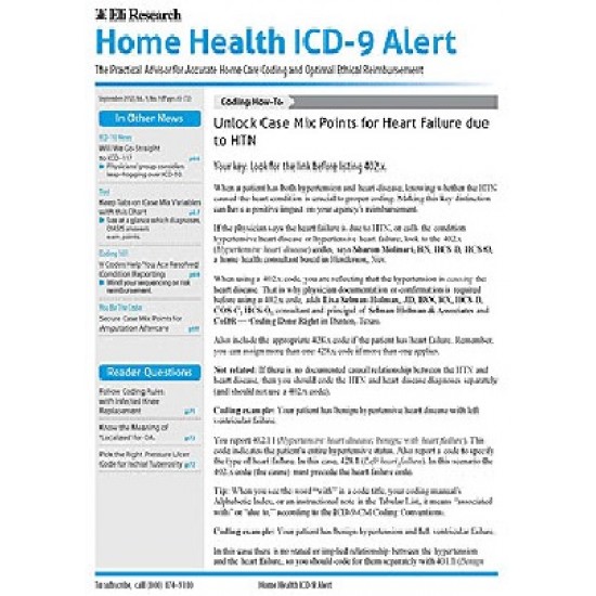 Home Health ICD-9 Alert