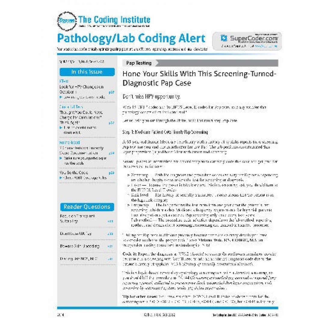 Pathology/Lab Coding Alert Magazine Subscriber Services