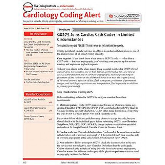 Cardiology Coding Alert